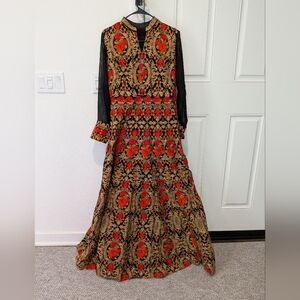 Elegant Black and Red Floral Dress